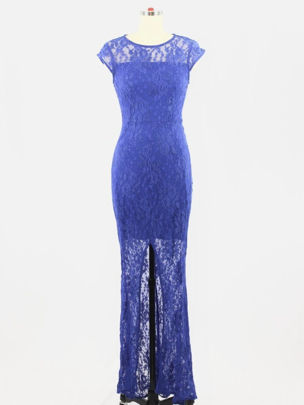 Vintage 00's LE CHATEAU Royal Blue Stretch Lace Fish Tail Maxi Dress, Size XS